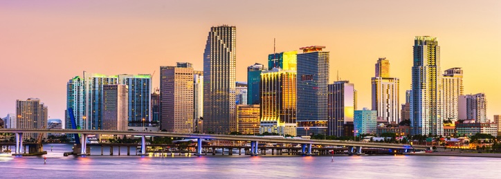 Miami, Florida, USA skyline on Bisayne Bay